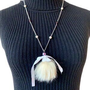 3x35$ 🐿 🍁  CREATION - OPERA long necklace - Recycle fur & ribbon pendant
